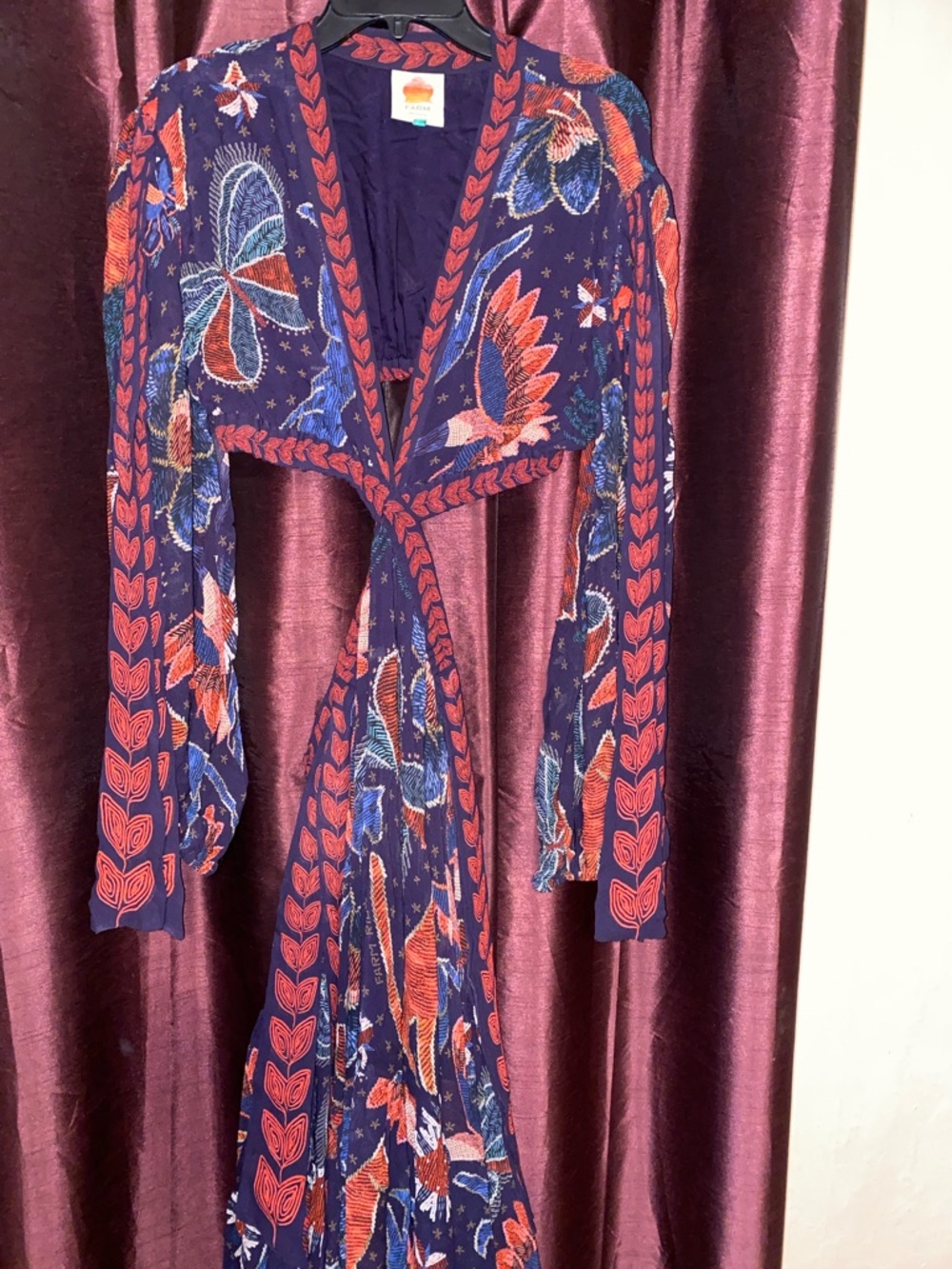 FARM Rio Cutout Georgette Tropical Shine Navy and Red Dark Blue Maxi Dress RP $3 - Picture 4 of 6